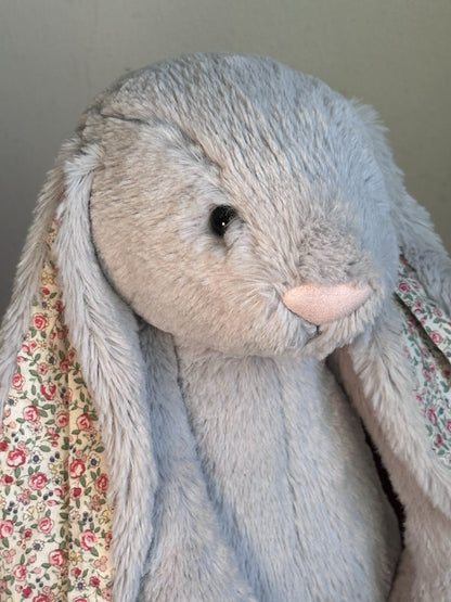 Jellycat Coniglietto Grande Timido Fiore Argento Pensionato Grigio con Fiori cm.36-