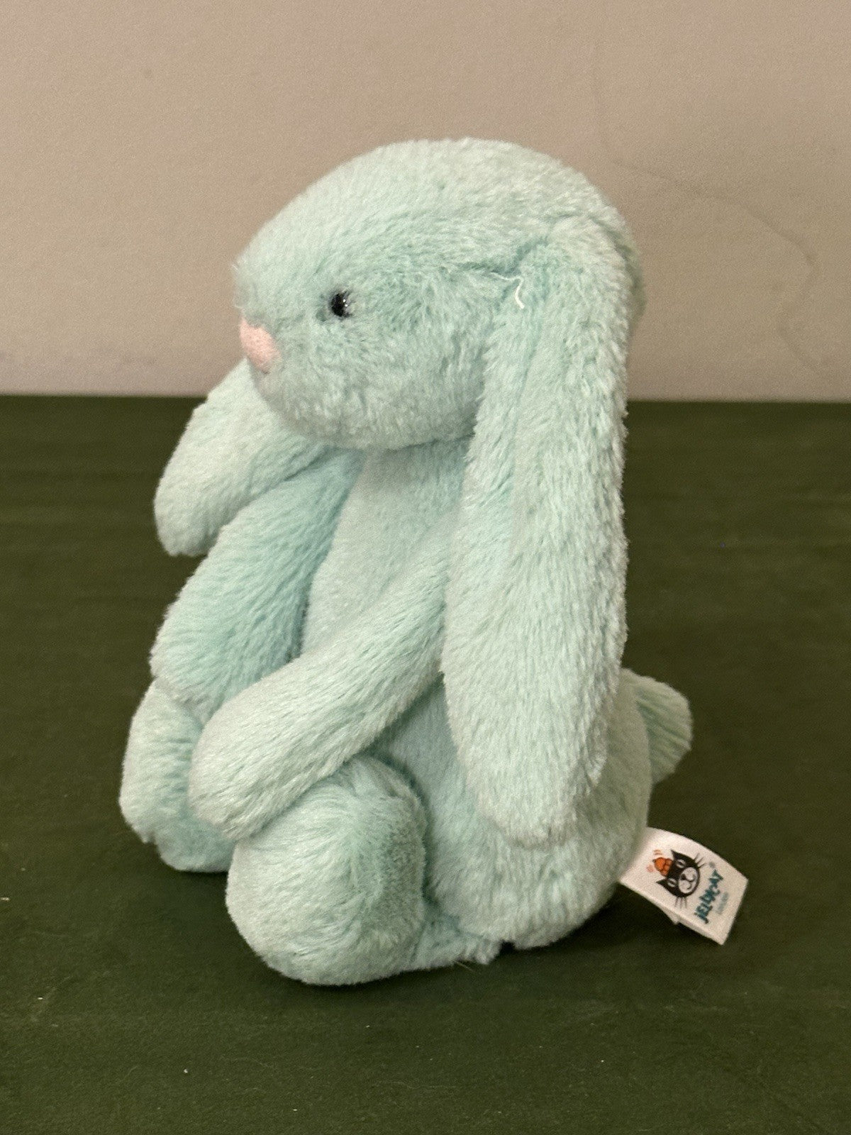 Peluche morbido coniglietto Jellycat piccolo timido come nuovo coniglio verde chiaro ritirato raro-