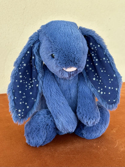 Jellycat Medium Bashful Stardust Bunny nuovo senza etichette blu navy con stelle raro coniglio cm.31-
