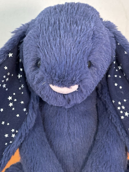 Jellycat Medium Bashful Stardust Bunny nuovo senza etichette blu navy con stelle raro coniglio cm.31-