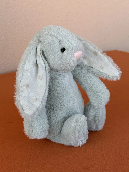 Jellycat Small Bashful Sparklet Bunny Sage Green with Silver Stars Rabbit