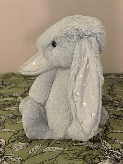 Coniglietto Jellycat Medium Bashful Sparklet nuovo senza etichette verde salvia con stelle argento coniglio-