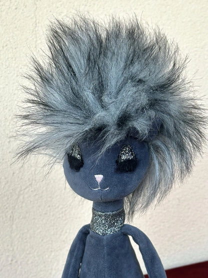 Peluche Jellycat Swellegant Gattino Gatto Giocattolo Morbido Scintillante Grigio Scuro Vellutato Ritirato