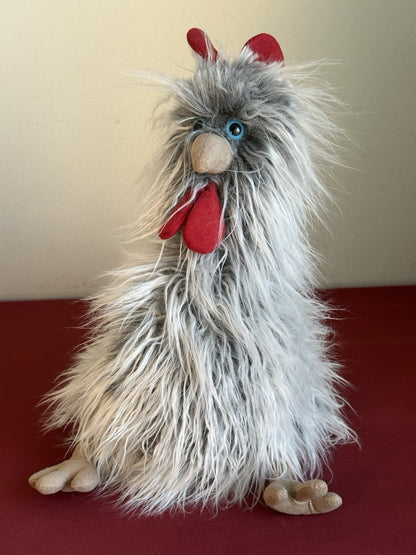 Peluche Jellycat Roger Rooster nuovo senza etichette 13" grigio pollo occhi azzurri raro ritirato 2015-
