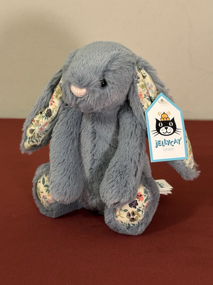 NUOVO coniglietto Jellycat Small Bashful blu scuro fiori nuovo con etichette coniglio in pensione peluche-