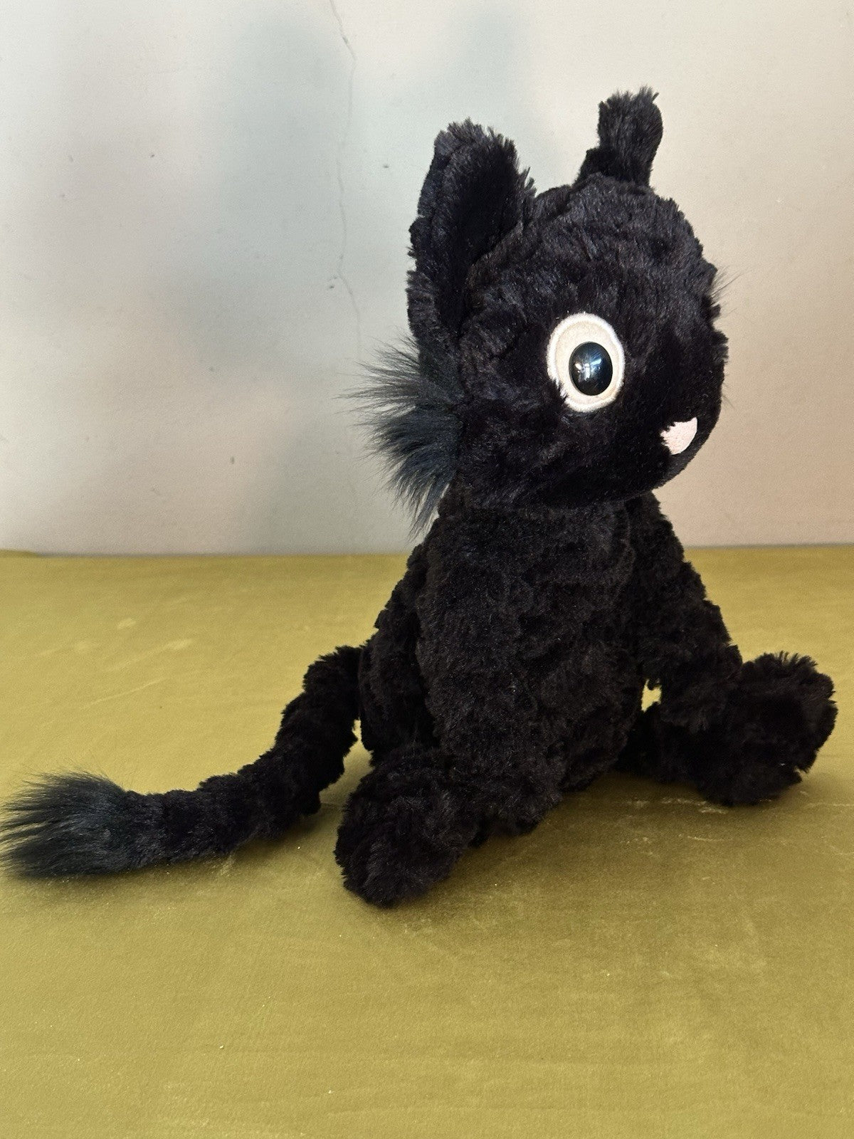 Jellycat Dapperdots gatto nuovo senza etichette nero soffice occhi grandi testurizzato gatto pensionato 12"-