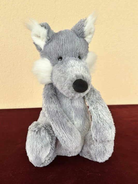 Jellycat Medium Bashful Woodland Willow Wolf NWOT Grey Marble Retired 2016 Plush