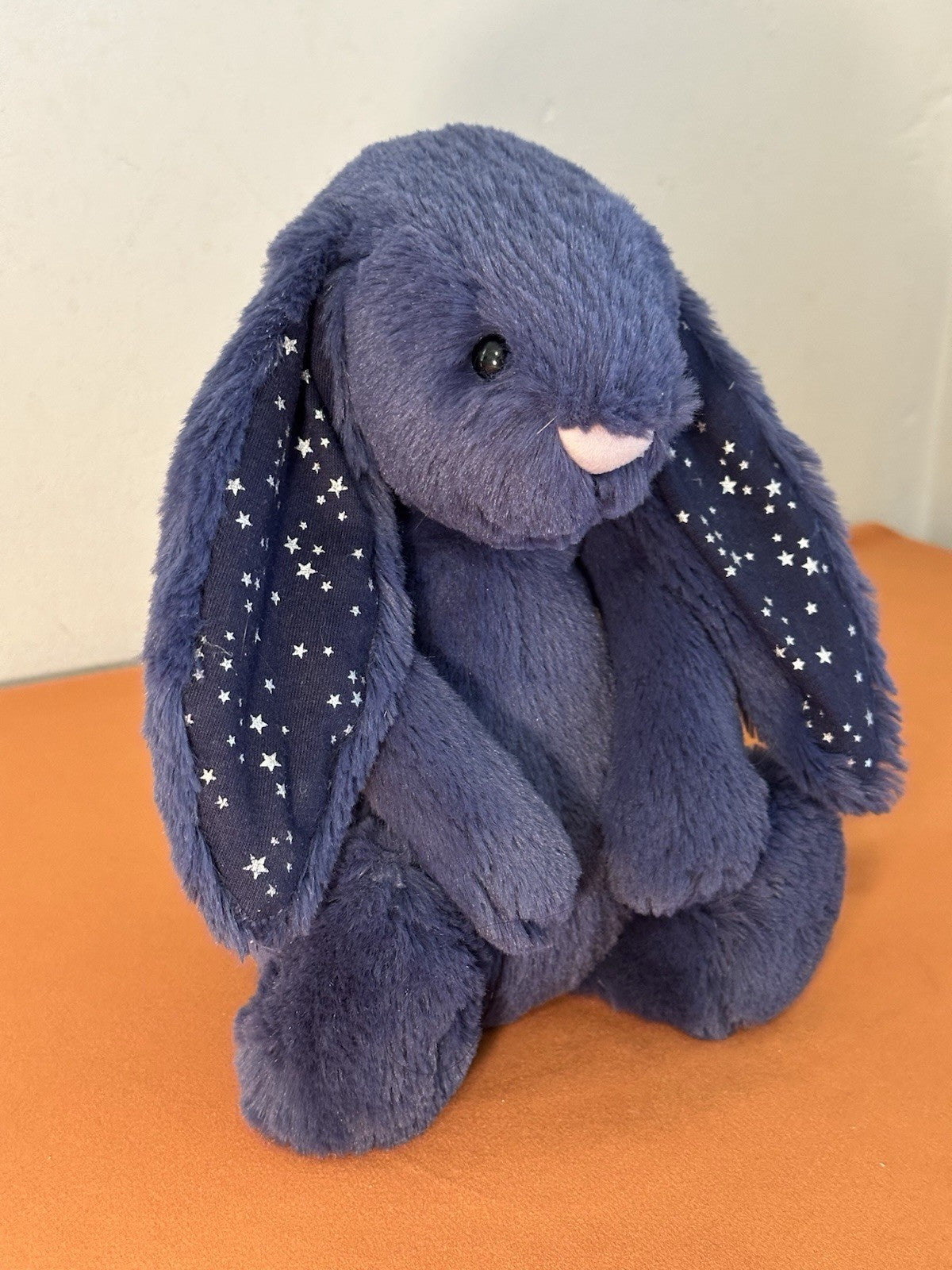 Jellycat Medium Bashful Stardust Bunny nuovo senza etichette blu navy con stelle raro coniglio cm.31-