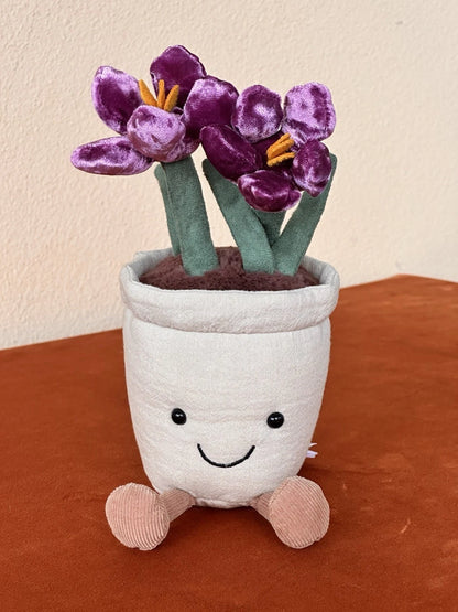 Jellycat Amuseables Crocus BNWOT Plant In Pot Rare Retired Purple Flowers Plush