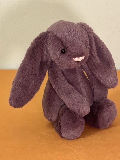 Peluche morbido Jellycat piccolo coniglietto prugne timido nuovo senza etichette coniglio prugna ritirato raro-