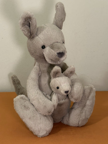 Peluche Jellycat Kara Canguro con Baby Joey nuovo senza etichette ritirato raro animale zoo cm.40-