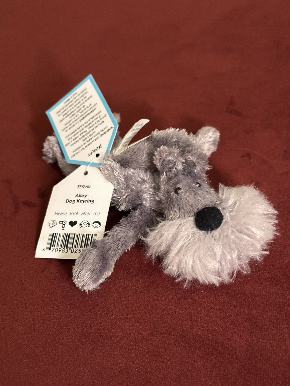 NUOVO portachiavi cane Jellycat Alley nuovo con etichette piccolo cucciolo borsa ciondolo HTF grigio cucciolo portachiavi-
