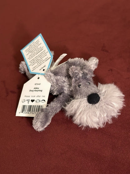 NUOVO portachiavi cane Jellycat Alley nuovo con etichette piccolo cucciolo borsa ciondolo HTF grigio cucciolo portachiavi-