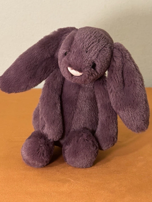Peluche morbido Jellycat piccolo coniglietto prugne timido nuovo senza etichette coniglio prugna ritirato raro-