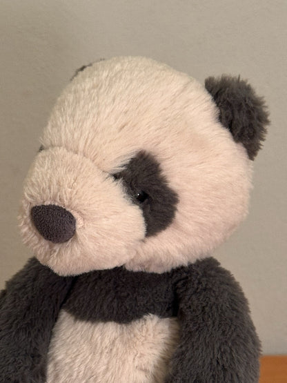 Jellycat Medium Puffles Panda nuovo senza etichette grigio scuro e farina d'avena giocattolo morbido orsacchiotto raro-