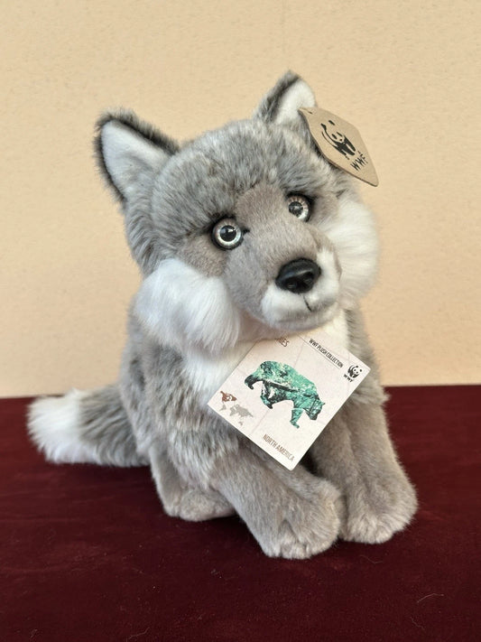 Rarissimo peluche WWF Silver Fox seduta 23 cm 9” nuovo con etichetta Artic Winter Fox ritirato