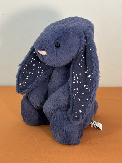 Jellycat Medium Bashful Stardust Bunny nuovo senza etichette blu navy con stelle raro coniglio cm.31-
