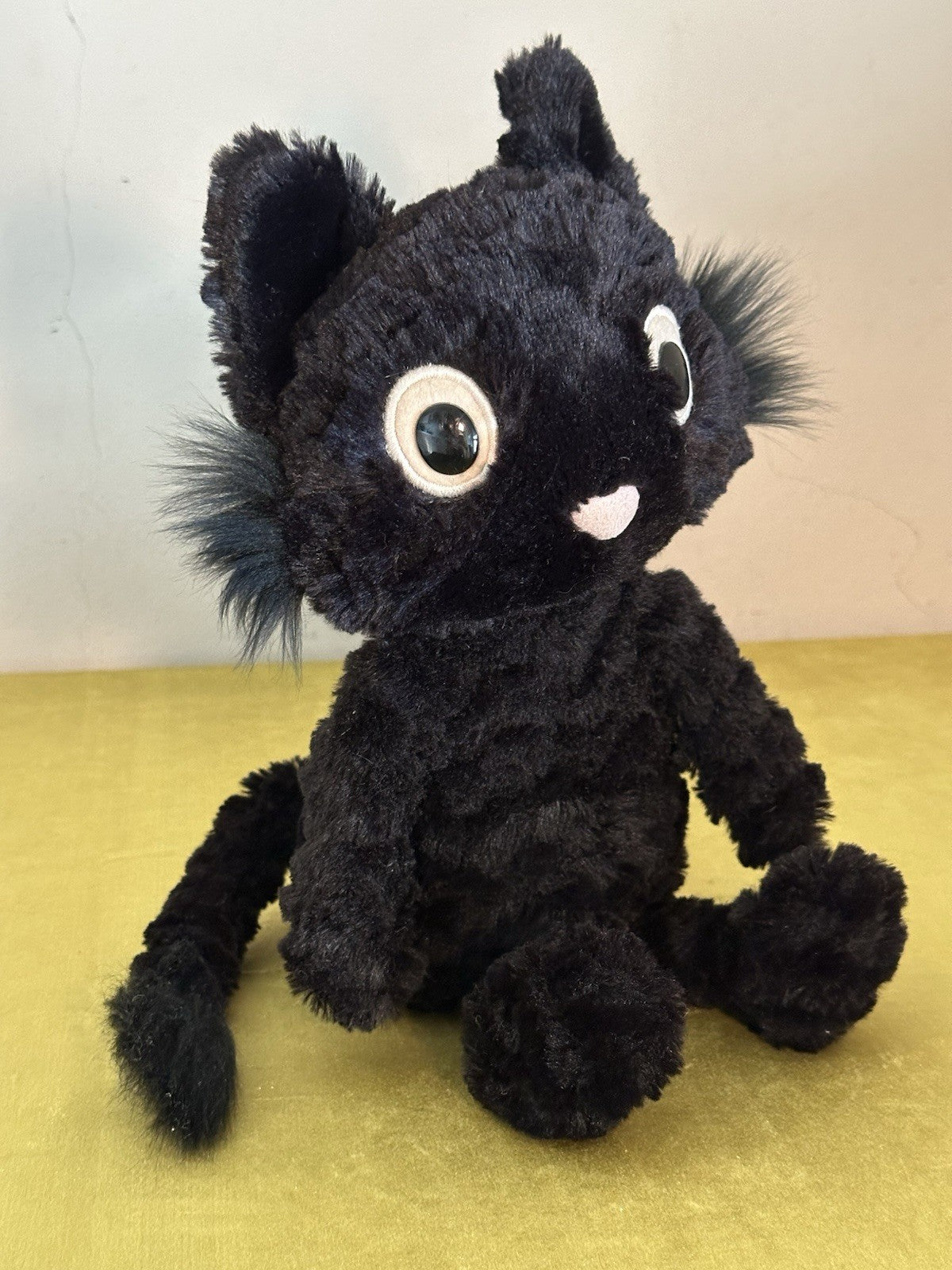 Jellycat Dapperdots gatto nuovo senza etichette nero soffice occhi grandi testurizzato gatto pensionato 12"-