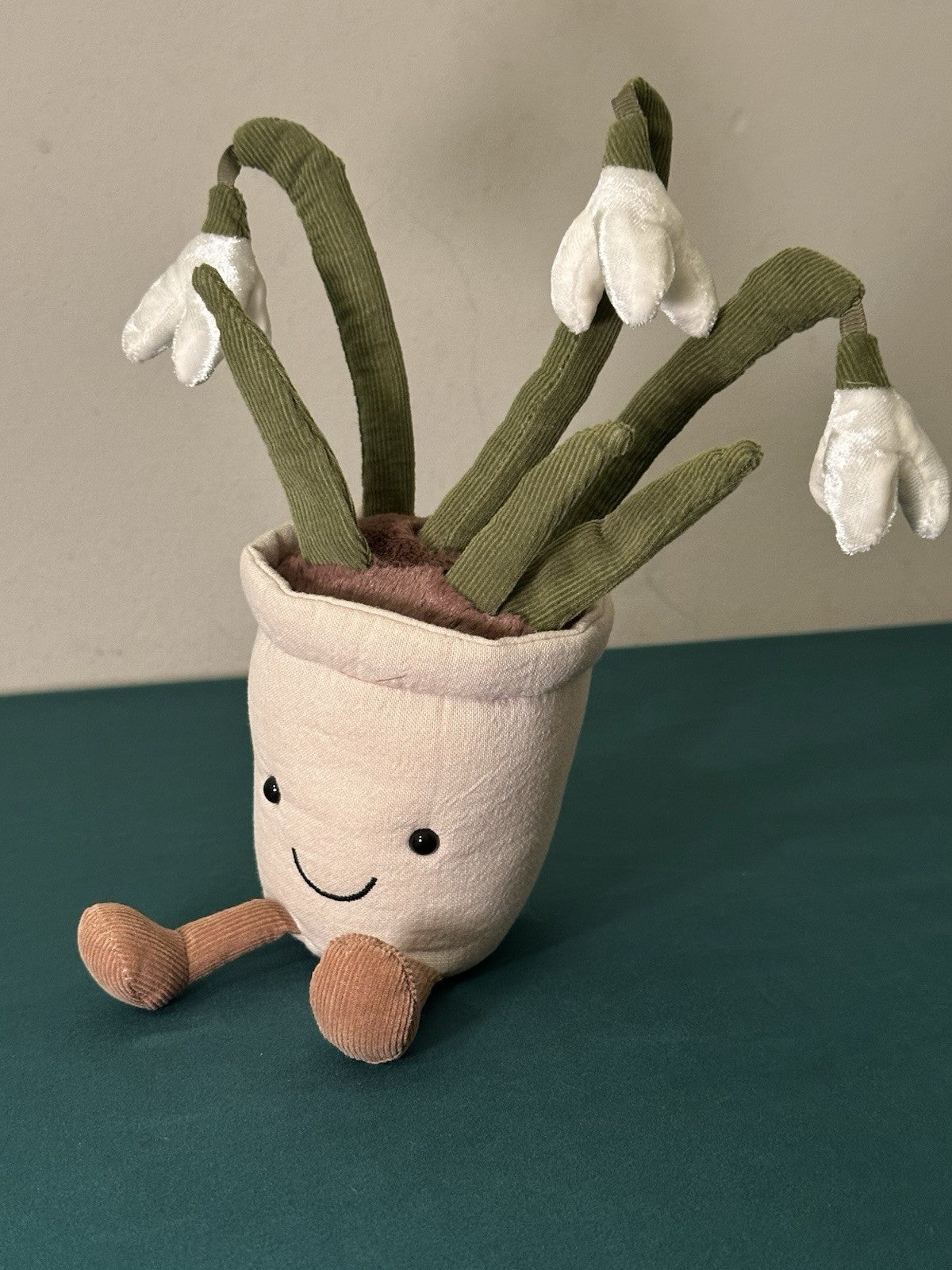 Jellycat Goccia di Neve Divertente Nuova Senza Etichette Pianta in Vaso di Fiori Bianchi Giocattolo Morbido Ritirato-
