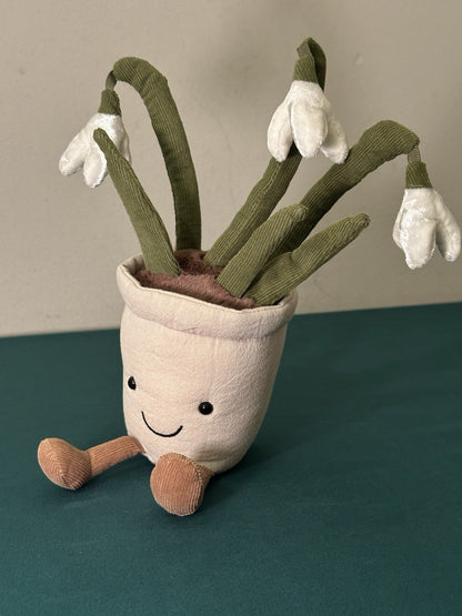 Jellycat Goccia di Neve Divertente Nuova Senza Etichette Pianta in Vaso di Fiori Bianchi Giocattolo Morbido Ritirato-