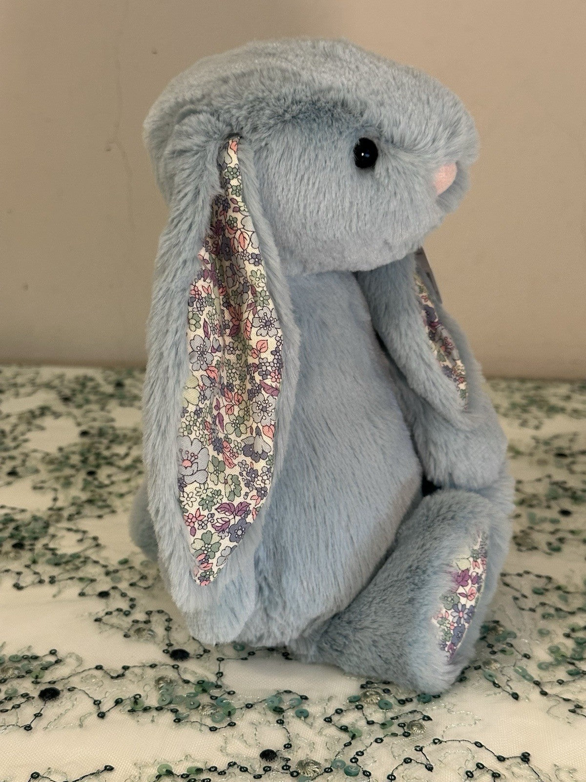 Jellycat Medium Bashful Aqua Blossom coniglietto ritirato raro blu con fiore coniglio-