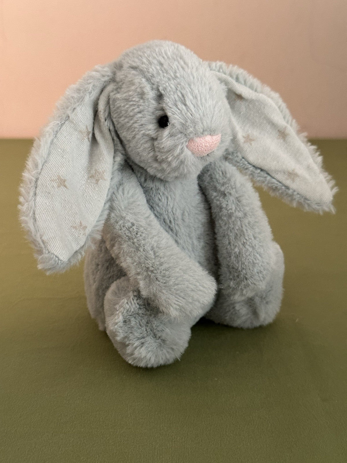 Jellycat piccolo coniglietto scintillante timido verde salvia con stelle argento coniglio-