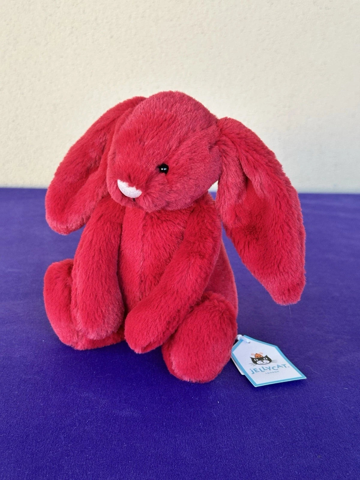 NUOVO Jellycat Little Cranberry Bunny Nuovo con etichette Ritirato Piccolo Rosso Natale Coniglio Peluche