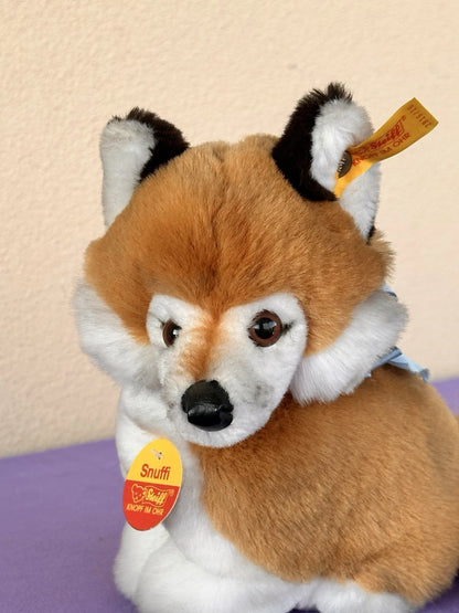 Steiff Snuffi Fox Plush Toy 077227 Retired Tagged 16cm Red Foxy with Blue Bow