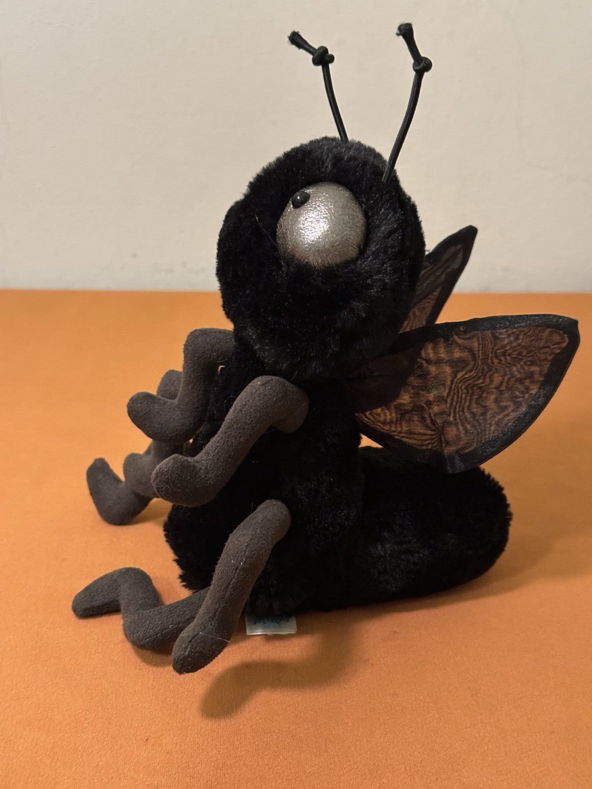 Peluche insetto Jellycat Farrell Fly nuovo senza etichette nero seta lucido raro giocattolo morbido ritirato-