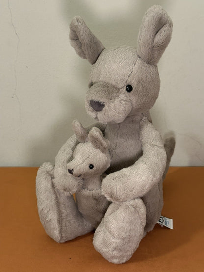Peluche Jellycat Kara Canguro con Baby Joey nuovo senza etichette ritirato raro animale zoo cm.40-