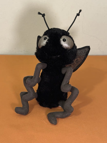 Peluche insetto Jellycat Farrell Fly nuovo senza etichette nero seta lucido raro giocattolo morbido ritirato-