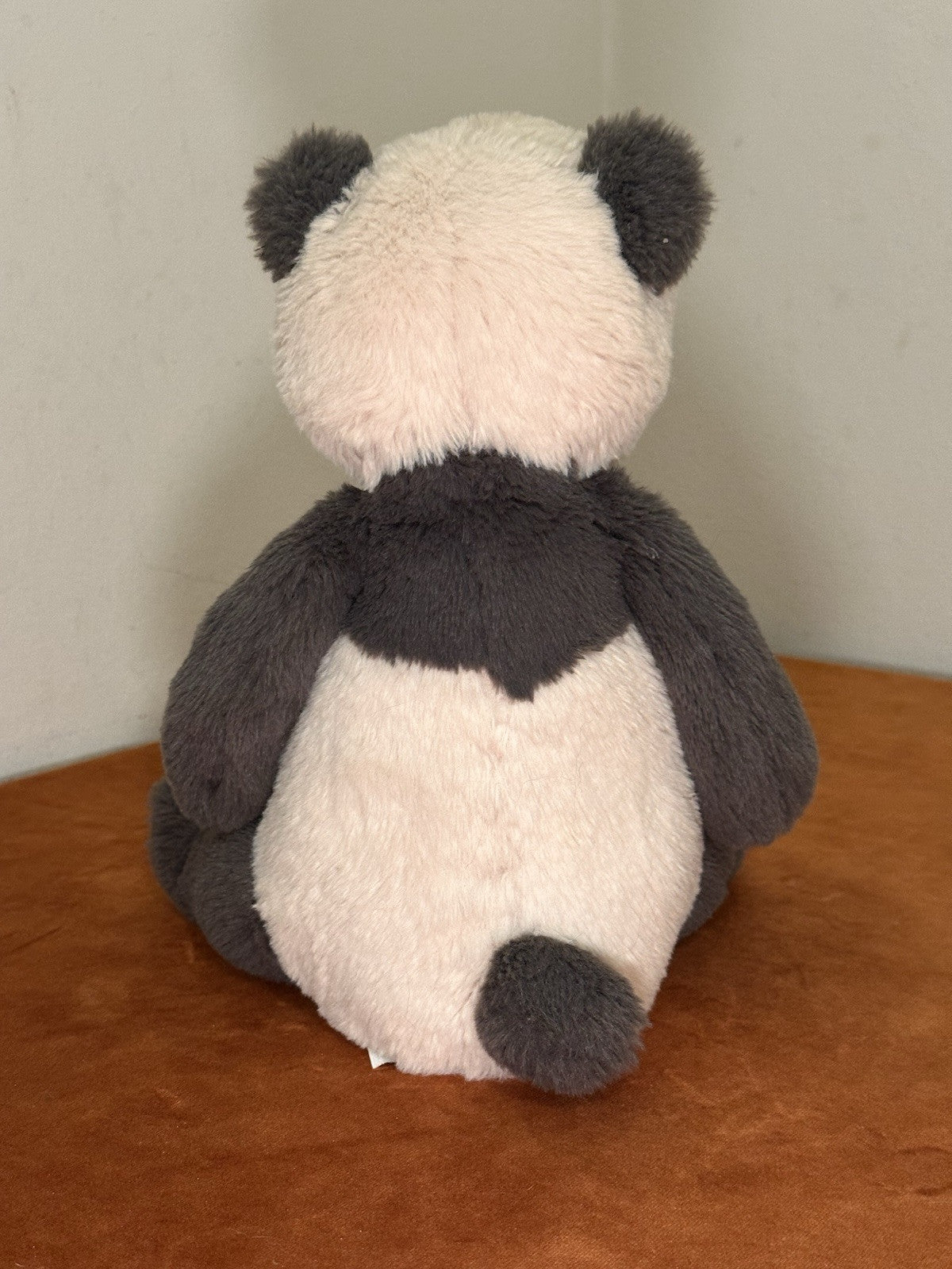 Jellycat Medium Puffles Panda nuovo senza etichette grigio scuro e farina d'avena giocattolo morbido orsacchiotto raro-