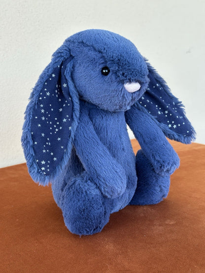 Jellycat Medium Bashful Stardust Bunny nuovo senza etichette blu navy con stelle raro coniglio cm.31-