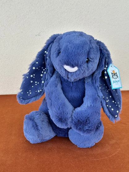 NUOVO coniglietto Jellycat Medium Bashful Stardust nuovo con etichette blu navy con stelle raro coniglio