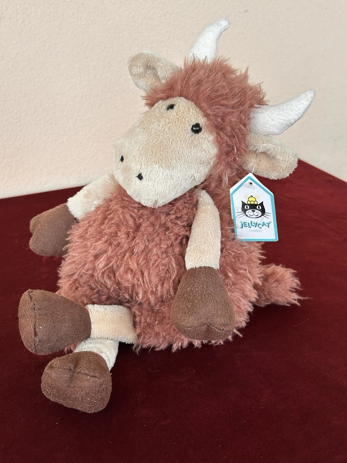 New Jellycat Tiggalope Highland Cow BNWT Retired Brown Long Soft Coat Plush cm36