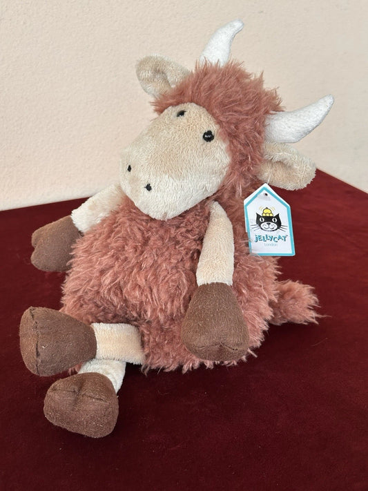 New Jellycat Tiggalope Highland Cow BNWT Retired Brown Long Soft Coat Plush cm36