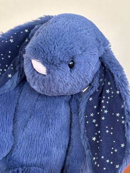 Jellycat Medium Bashful Stardust Bunny nuovo senza etichette blu navy con stelle raro coniglio cm.31-