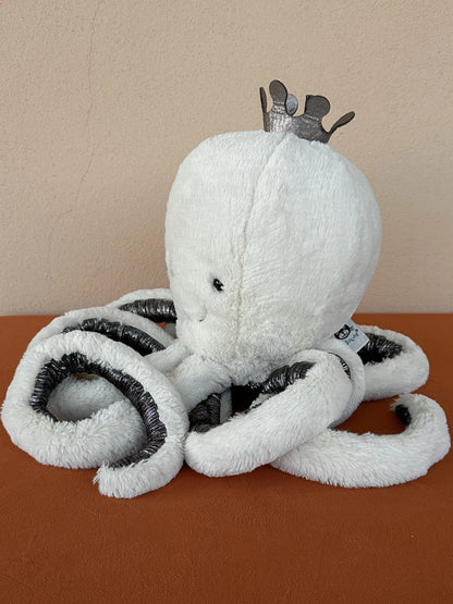 Jellycat Large Cosmo Octopus Silver Crown White Squid Sea Creature Rare Retired
