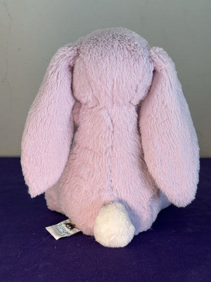 Coniglietto Jellycat Medium Bashful con fiori di gelsomino in pensione raro lilla con fiore coniglio-