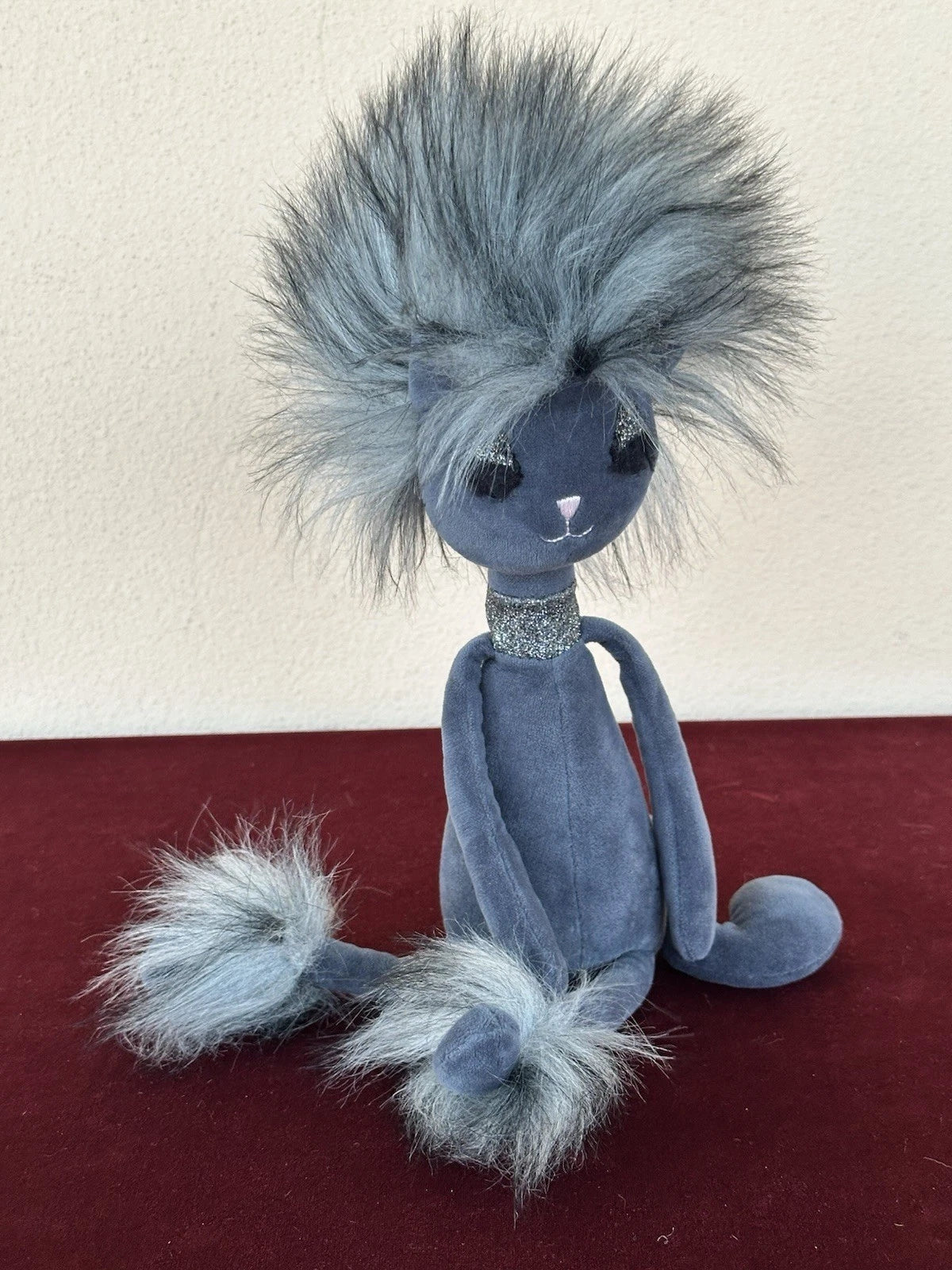 Peluche Jellycat Swellegant Gattino Gatto Giocattolo Morbido Scintillante Grigio Scuro Vellutato Ritirato
