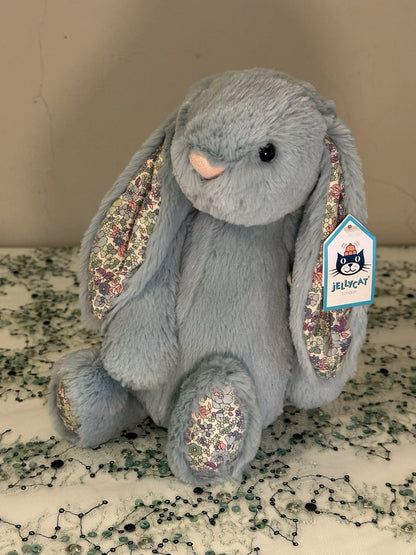 Jellycat Medium Bashful Aqua Blossom coniglietto ritirato raro blu con fiore coniglio-