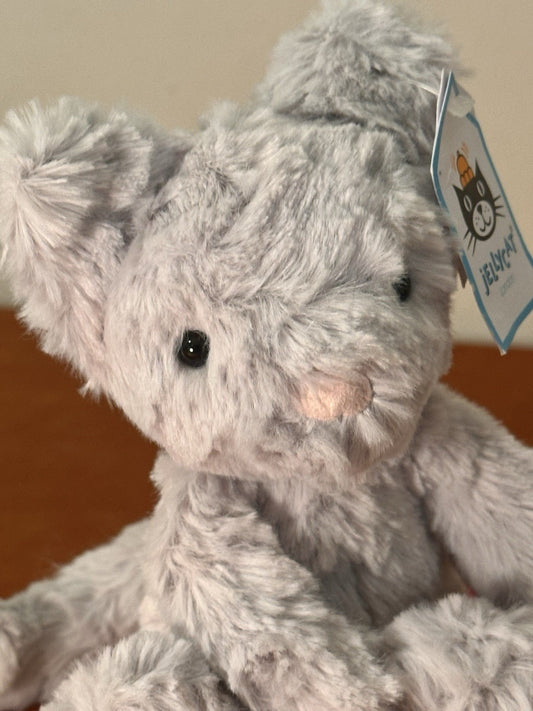 NUOVO Jellycat Squiggles Kitten nuovo con etichette grigio gatto gattino giocattolo morbido raro peluche ritirato-