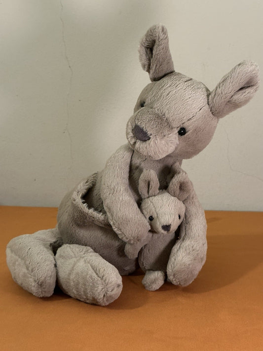 Peluche Jellycat Kara Canguro con Baby Joey nuovo senza etichette ritirato raro animale zoo cm.40-