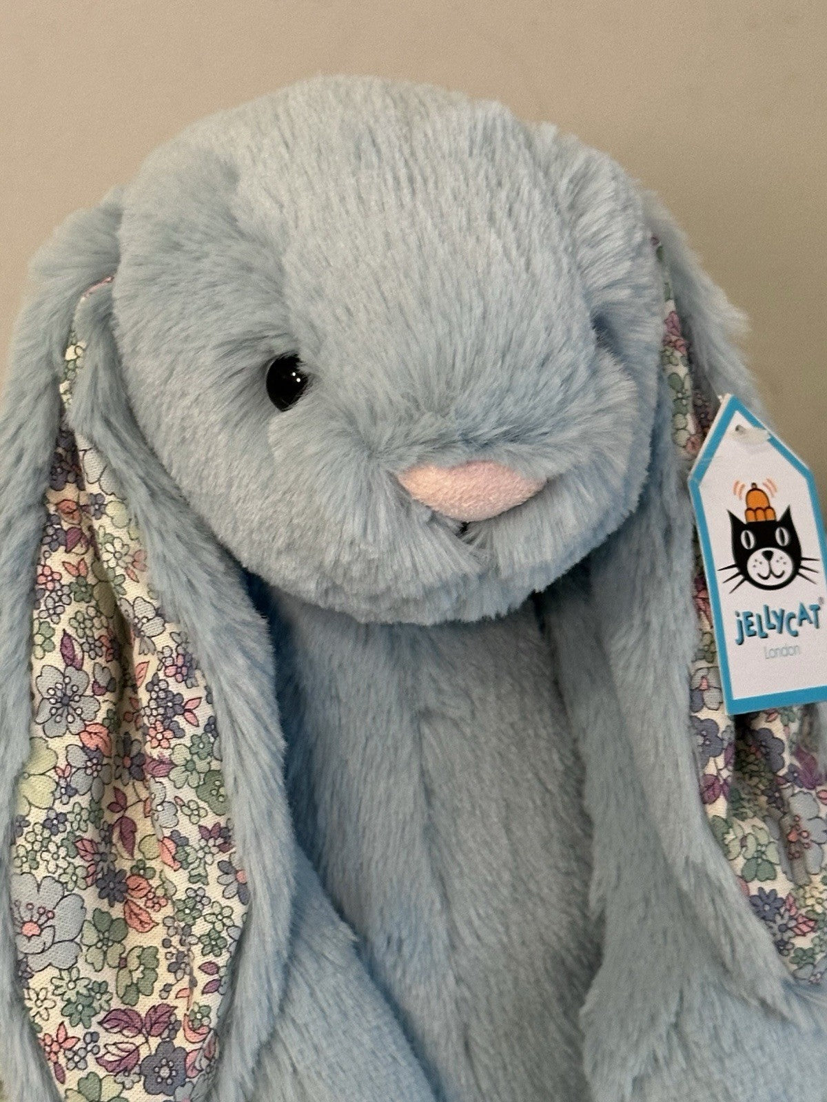 Jellycat Medium Bashful Aqua Blossom coniglietto ritirato raro blu con fiore coniglio-