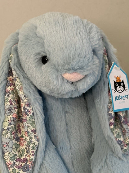 Jellycat Medium Bashful Aqua Blossom coniglietto ritirato raro blu con fiore coniglio-