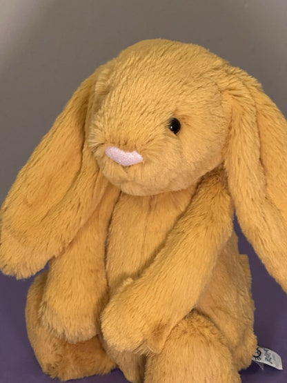 Coniglietto zafferano Jellycat Medium Bashful nuovo senza etichette ritirato raro giallo morbido giocattolo coniglio-