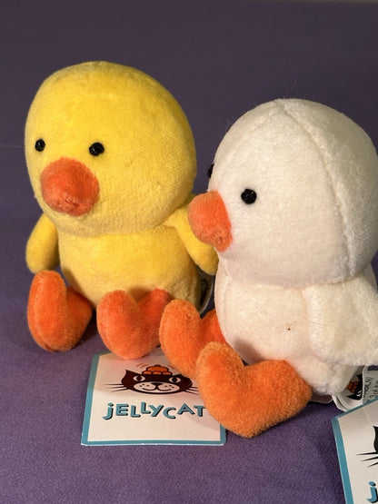 NUOVO Jellycat Cheeky Chicks nuovo con etichette coppia di pulcini gialli e panna Pasqua rari uccellini-