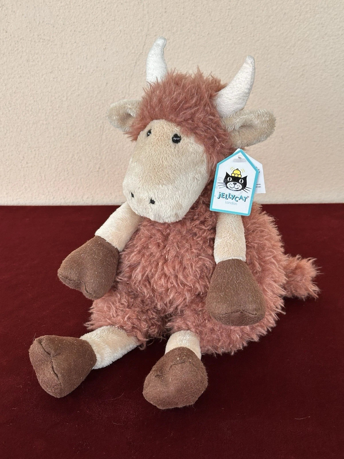 New Jellycat Tiggalope Highland Cow BNWT Retired Brown Long Soft Coat Plush cm36