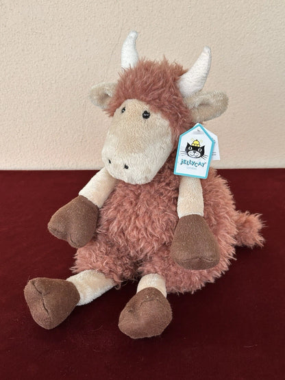 New Jellycat Tiggalope Highland Cow BNWT Retired Brown Long Soft Coat Plush cm36