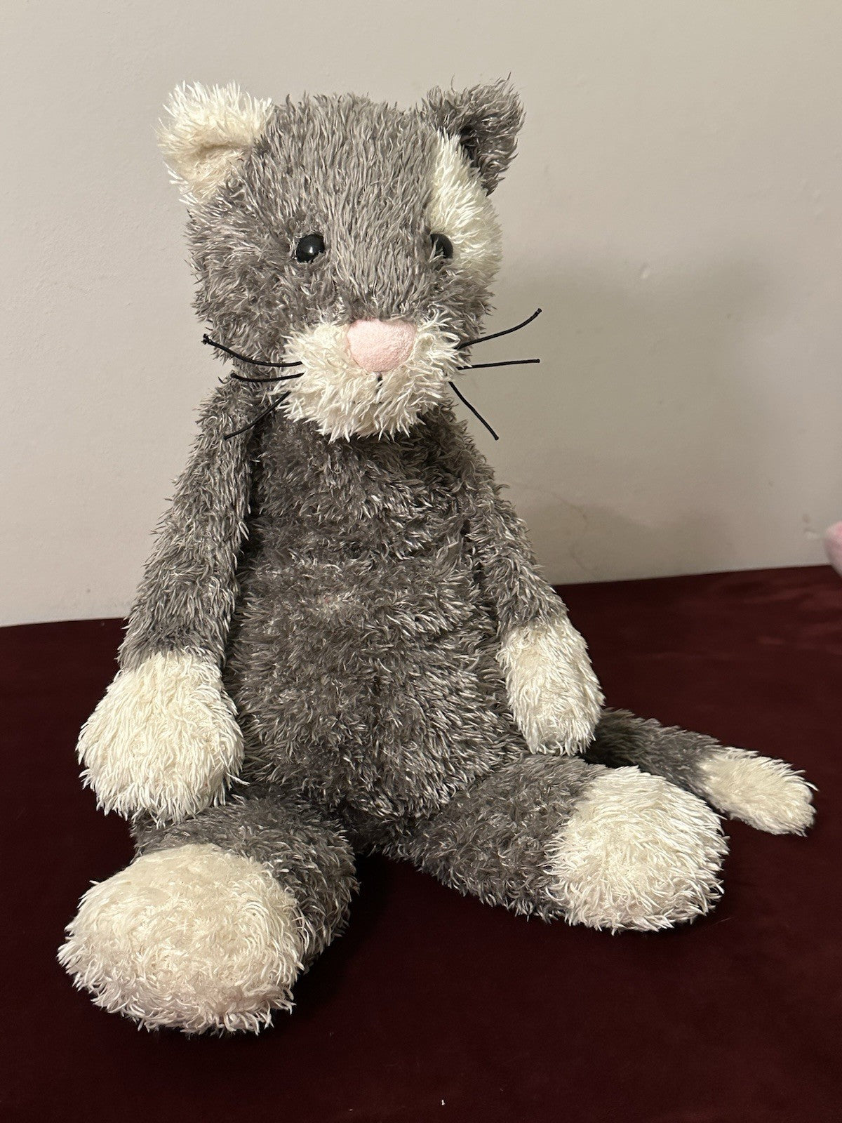 Jellycat Bunglie Grigio Crema Patch Gatto Raro Vintage Gattino Ritirato Giocattolo Morbido 15"-